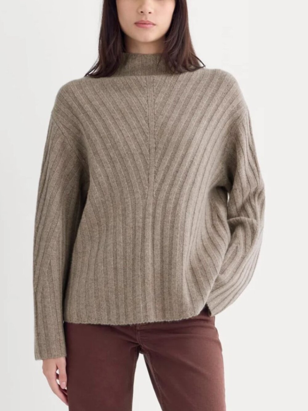 Everlane Funnel-Neck Sweater in Wool Cashmere Light Heathered Taupe Size XS